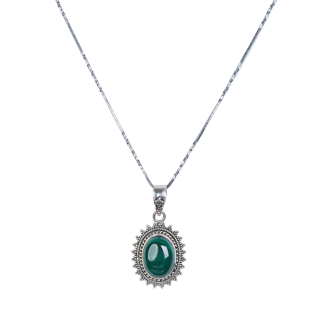 Green Malachite Stone Pendant | Silver Round Drop Locket 1