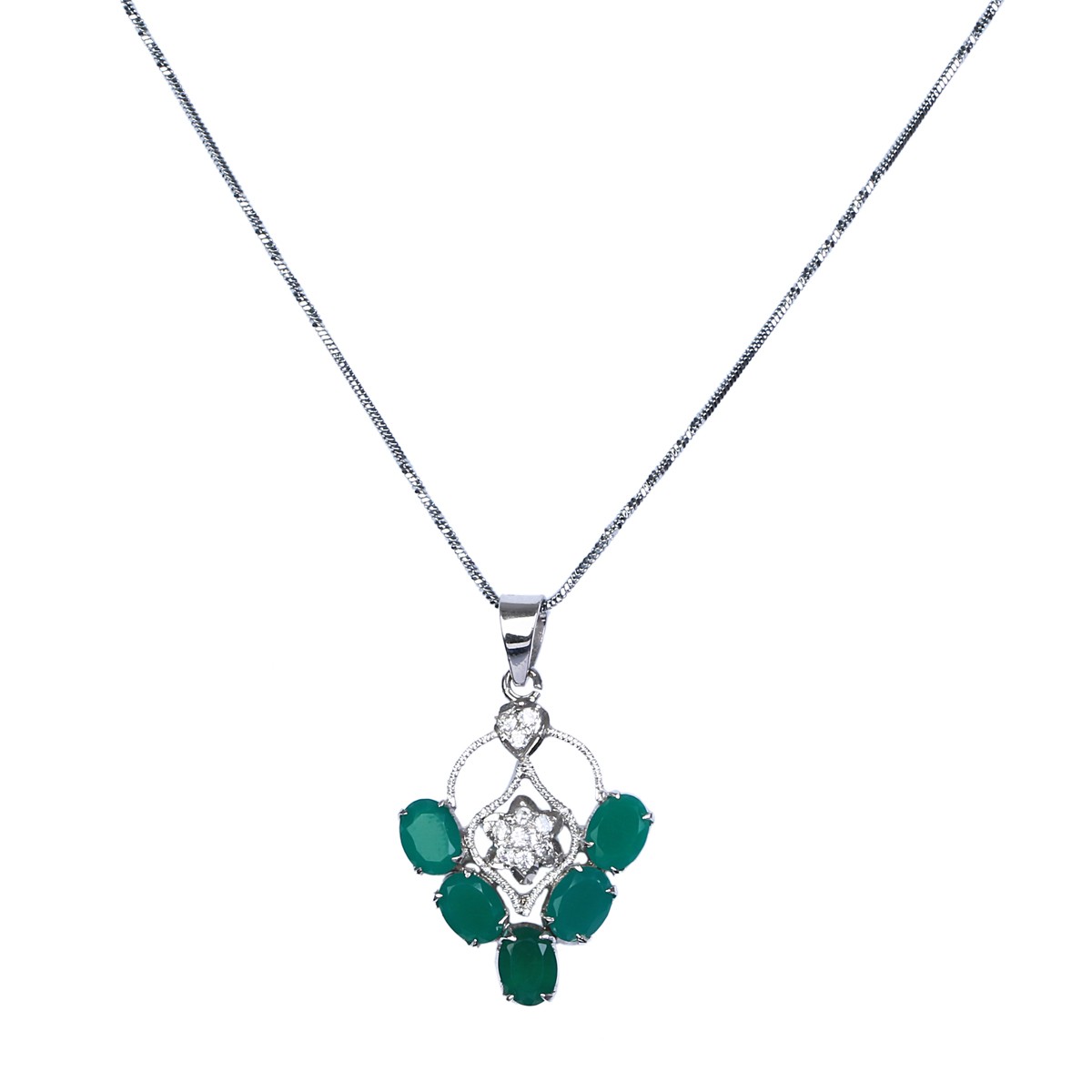Green Agate Stone Pendant | Triangular Silver Locket 1