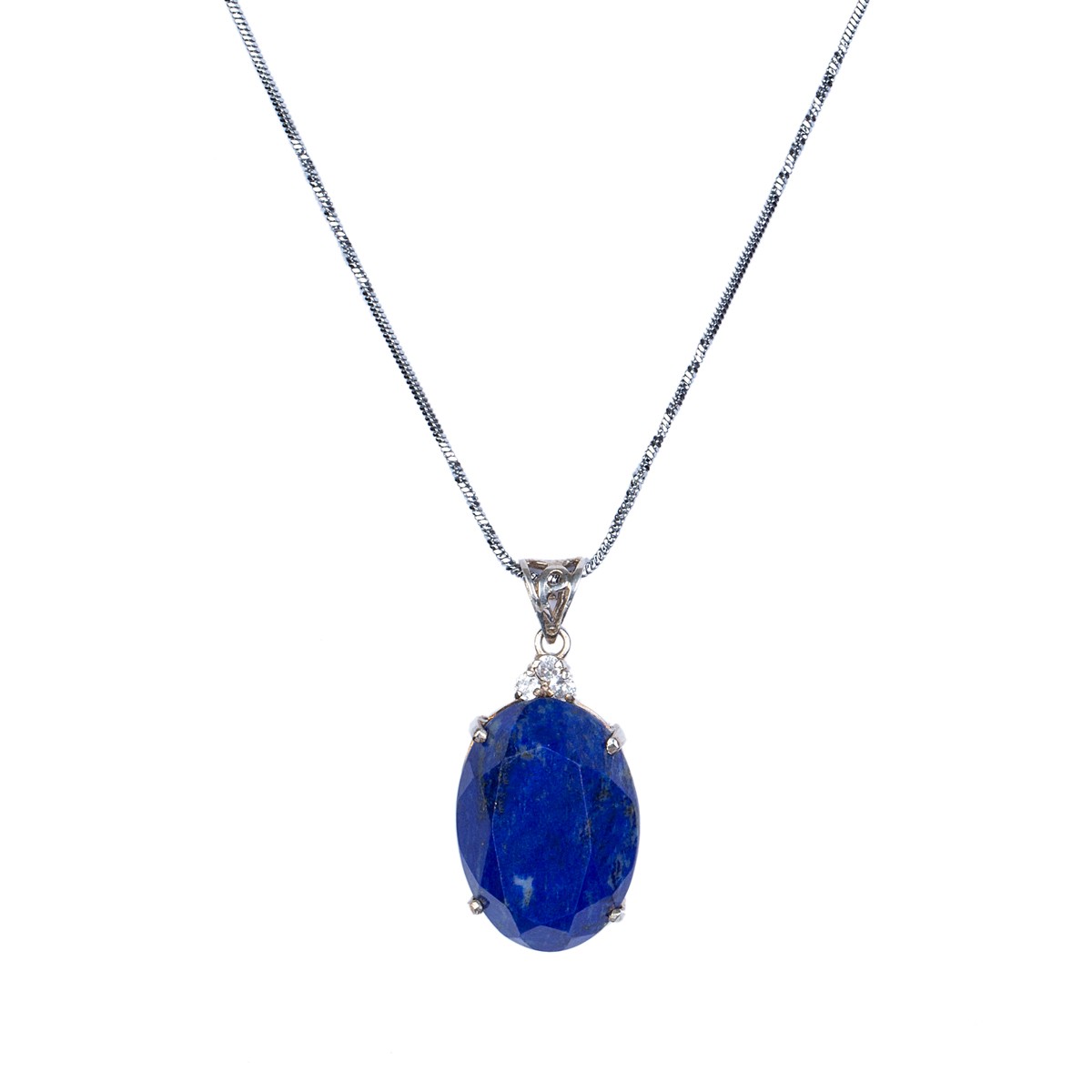 Lapis Lazuli Silver Pendant | Round Chain Locket 1