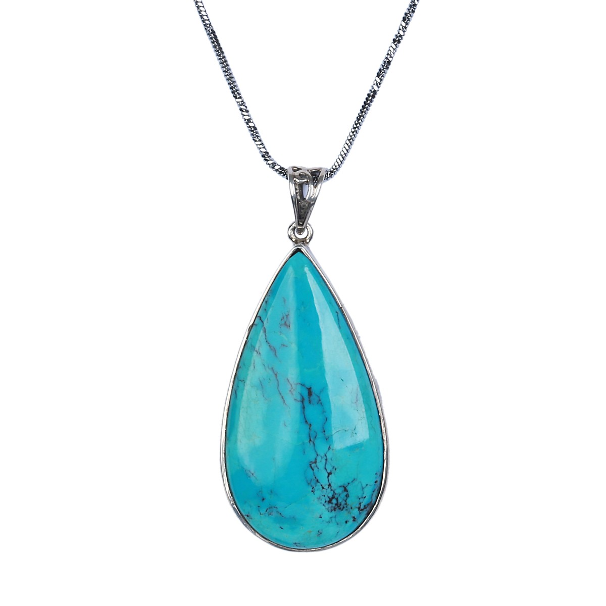 Turquoise Stone Pendant | Teardrop Silver Locket  4