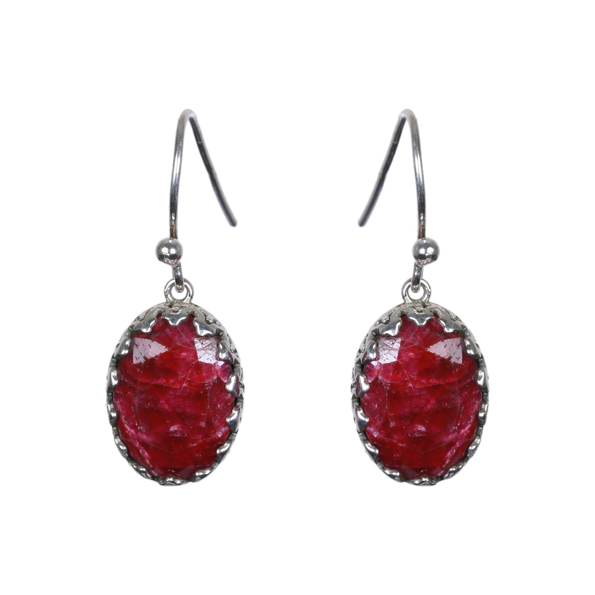 Red Ruby Stone Earrings | Round Hook Silver Earrings 1