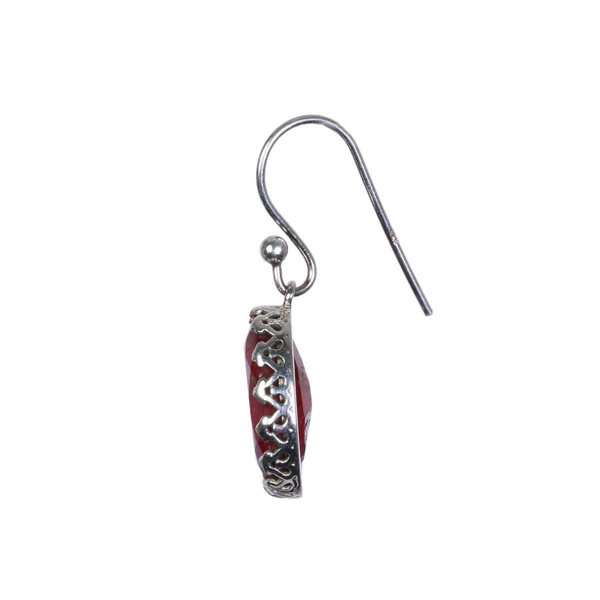 Red Ruby Stone Earrings | Round Hook Silver Earrings 2