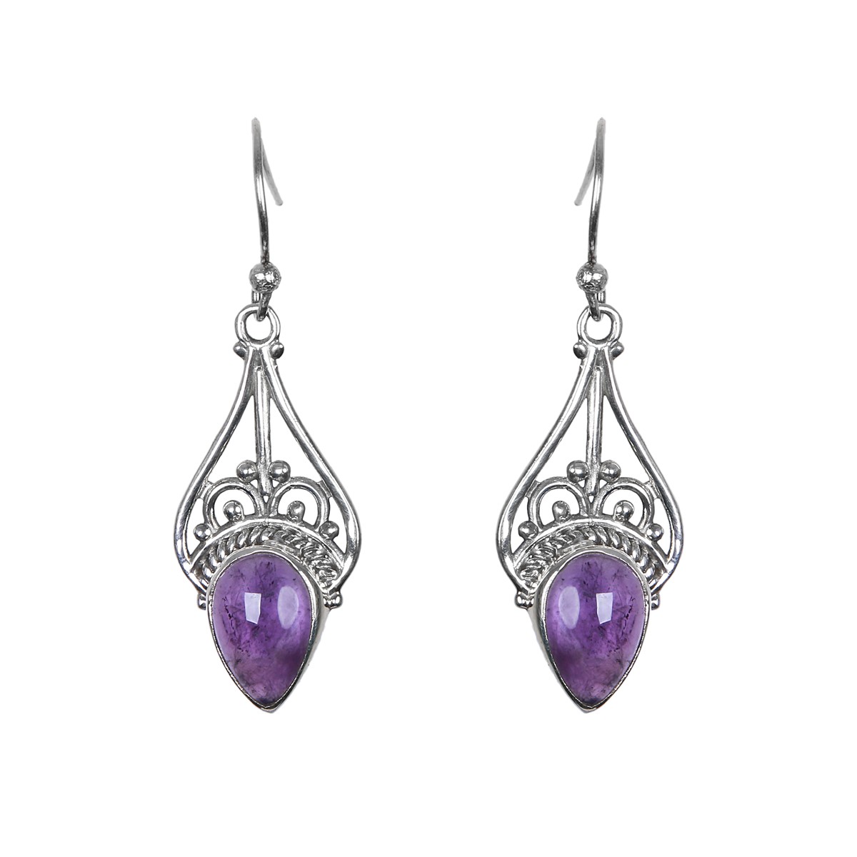 Amethyst Stone Silver Earrings | Triangular Hook Earrings 1