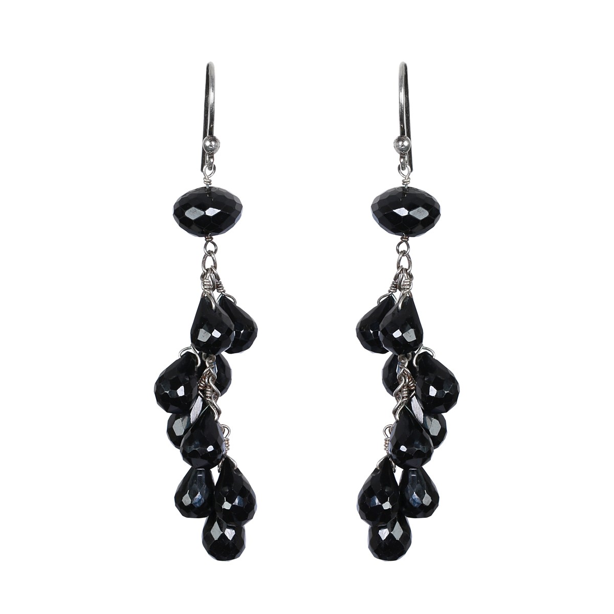 Black Agate Drop Earrings | Cluster Silver Earrings 1
