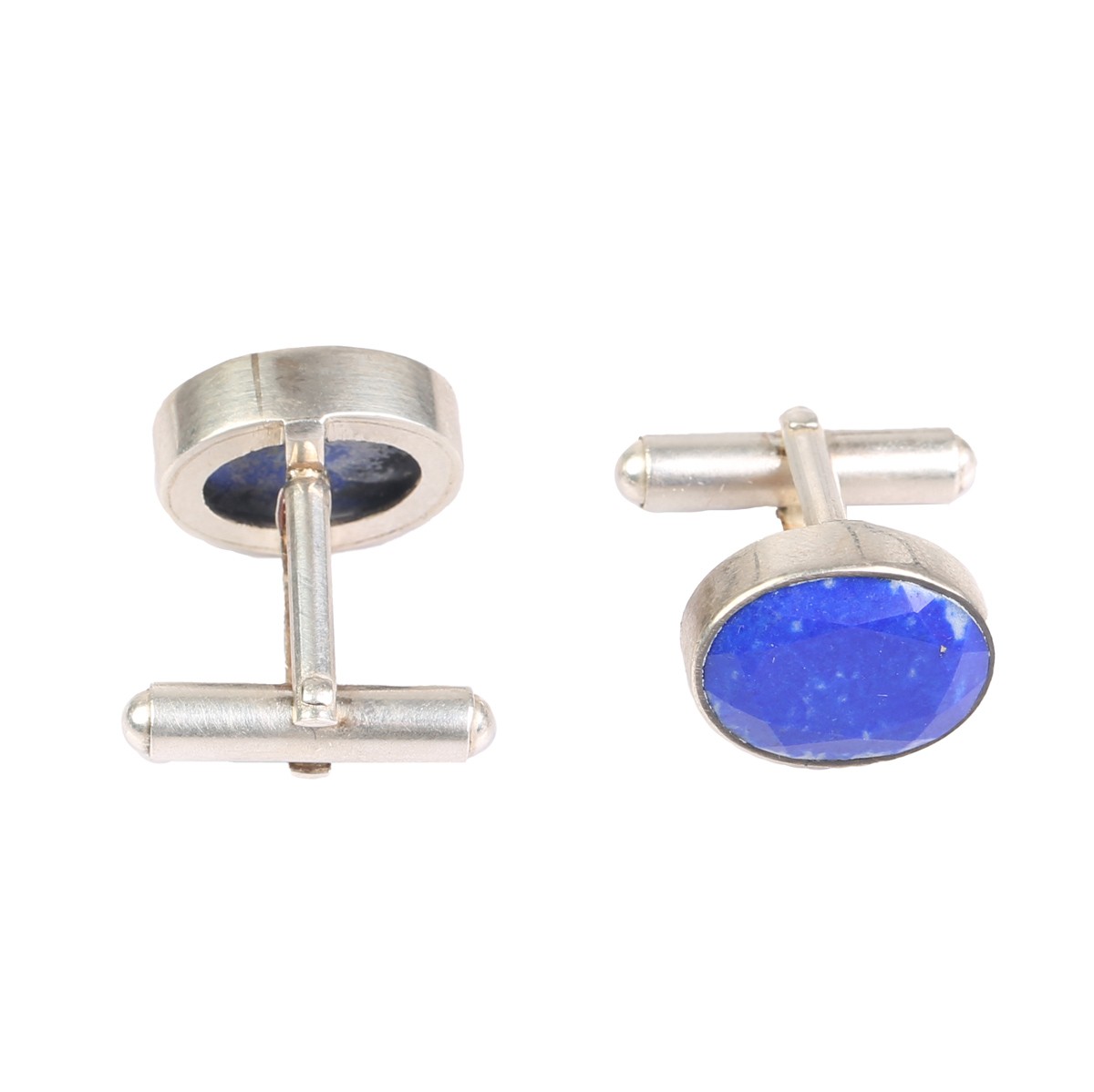Lapis Lazuli Stone Cufflinks | Silver Round Cufflinks 2