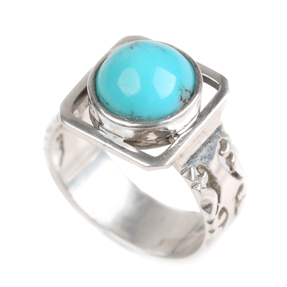 Turquoise Stone Ring | Silver Watch Style Men's Ring 2