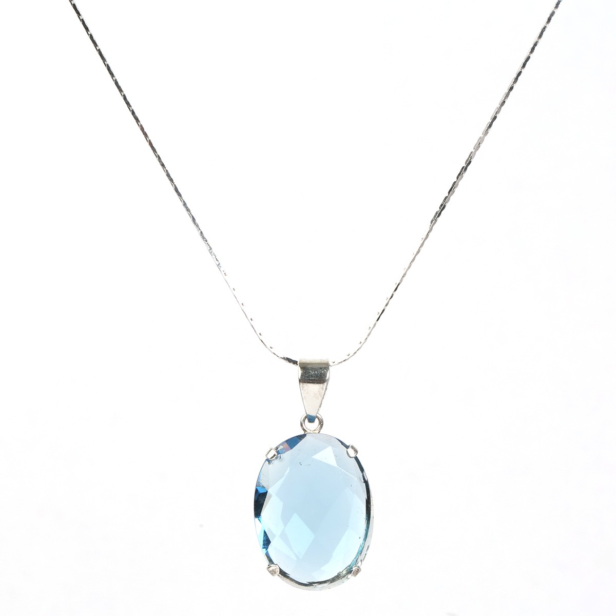 Blue Topaz Pendant Necklace| Round Drop Silver Locket 1