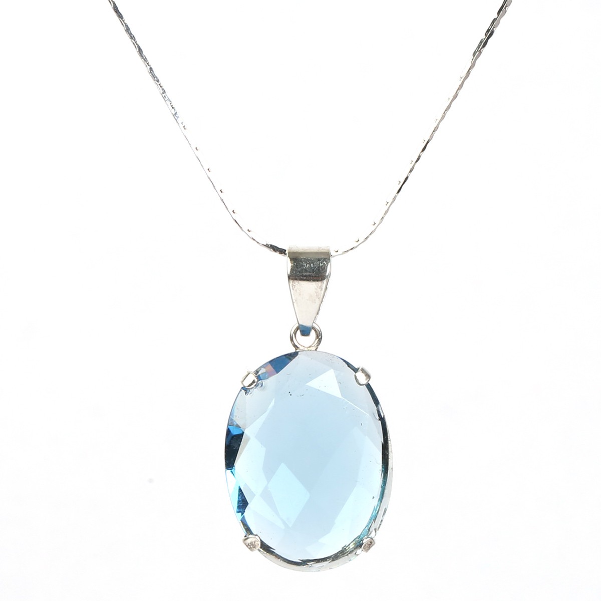 Blue Topaz Pendant Necklace| Round Drop Silver Locket 2