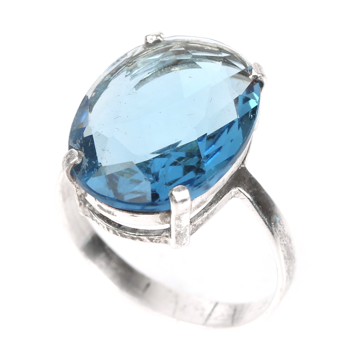 Blue Topaz Silver Ring | Solitaire Oval Ring 1