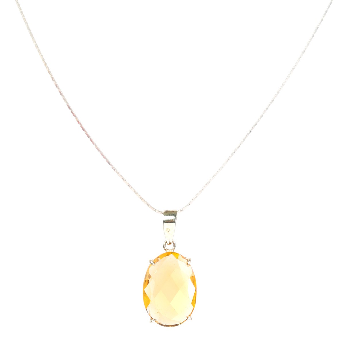 Yellow Topaz Pendant Necklace| Silver Oval Chain Locket 1