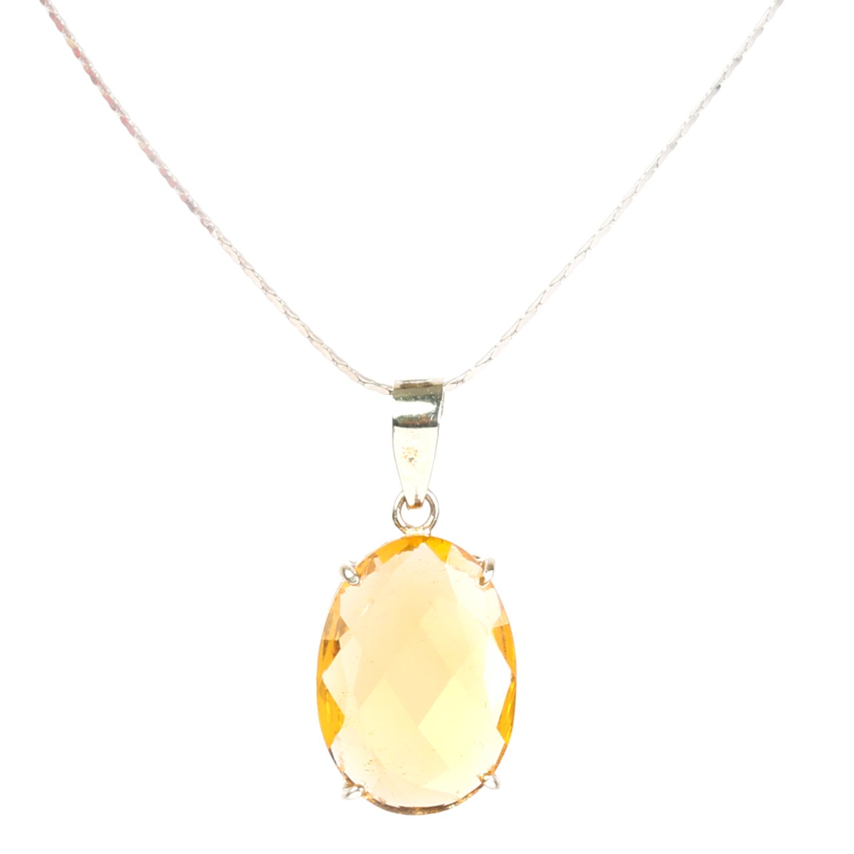 Yellow Topaz Pendant Necklace| Silver Oval Chain Locket 2