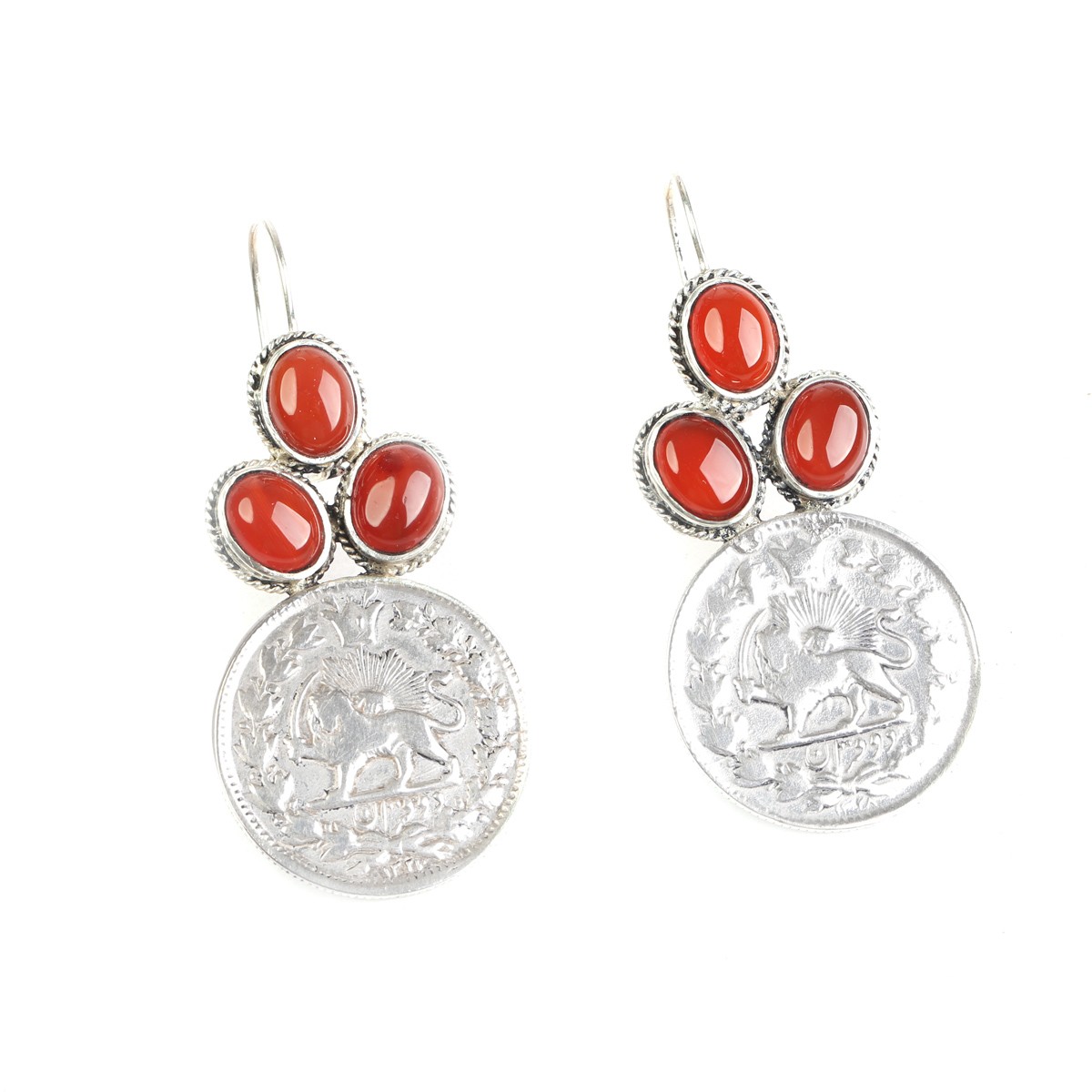 Red Agate Hook Earrings | Leafy Coin Design Earrings 1
