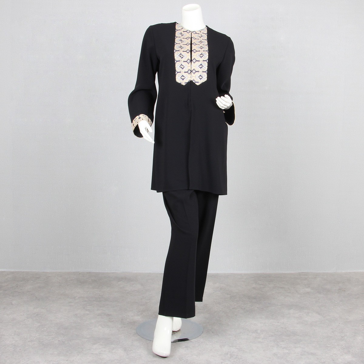 Black Women's Formal Suit Set | Classic Crepe Coat, Trousers & Vest  1
