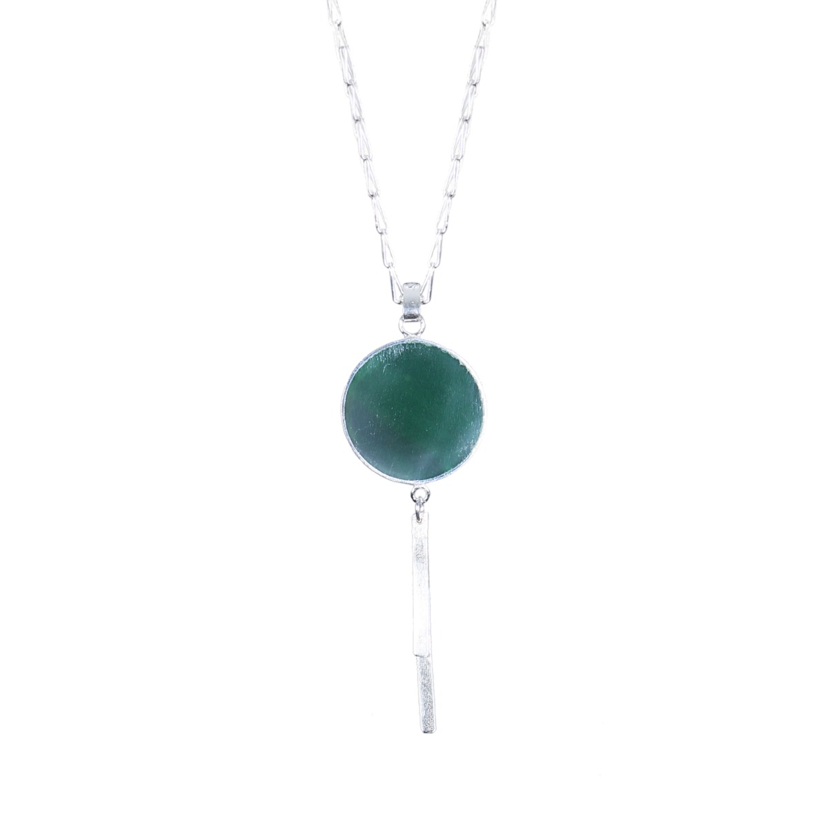 Green Agate Drop Necklace | Silver Round Chain Locket 2