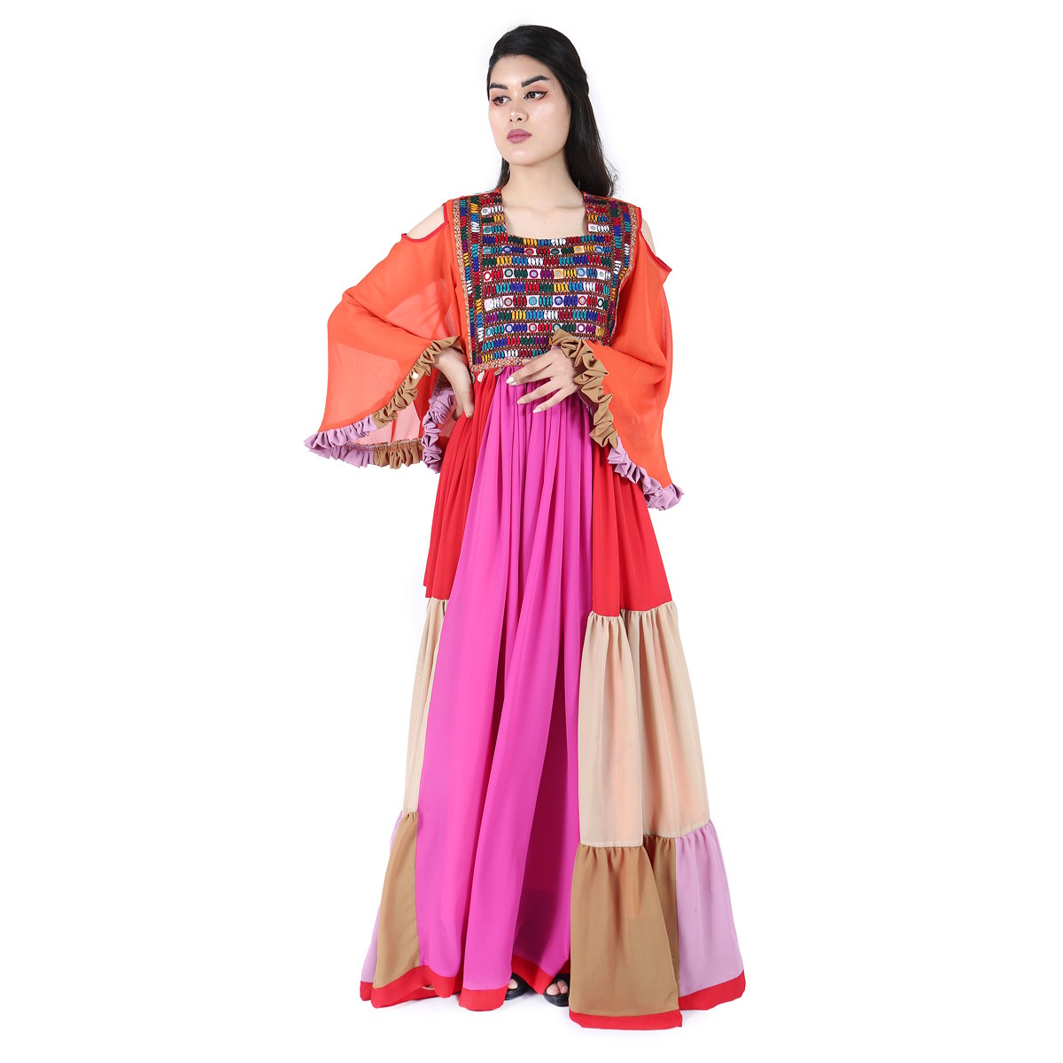 Party Mirror Embroidery Long Dress 1
