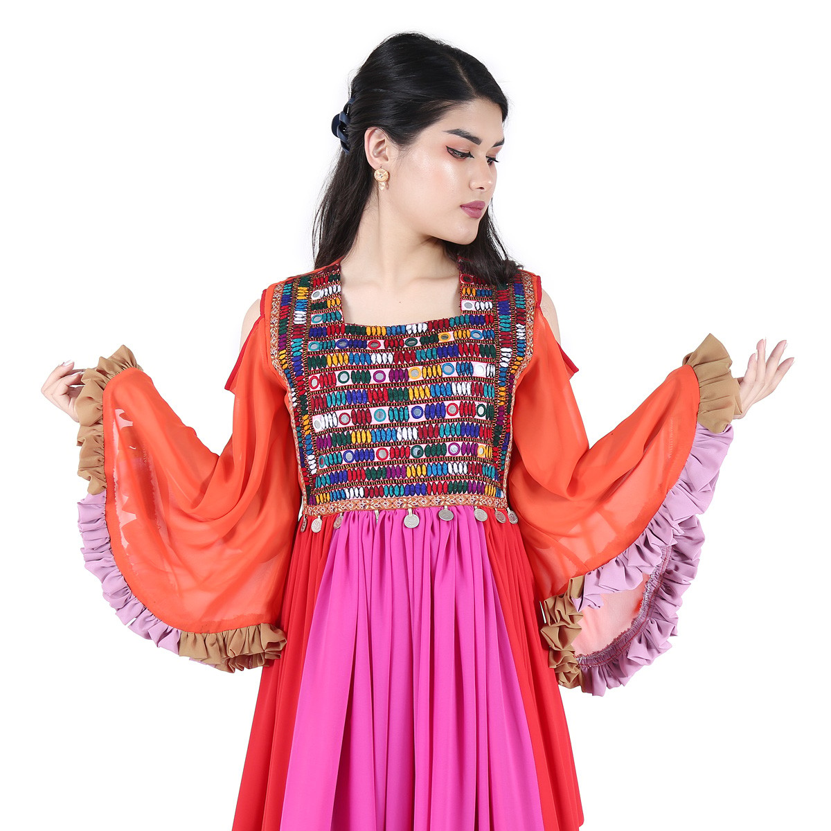 Party Mirror Embroidery Long Dress 2