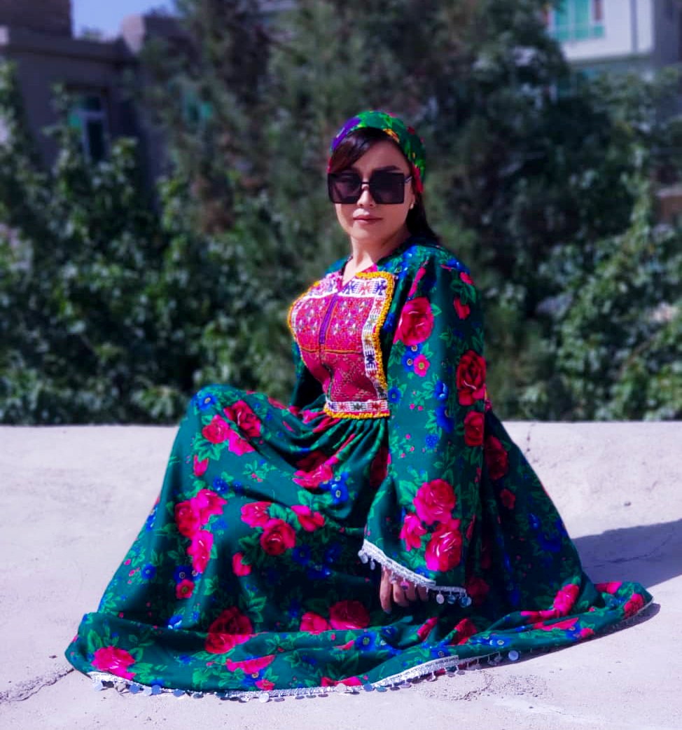 Green Gulnegar Long Hazaragi Dress | Balloon Sleeves Pleated Frock 2