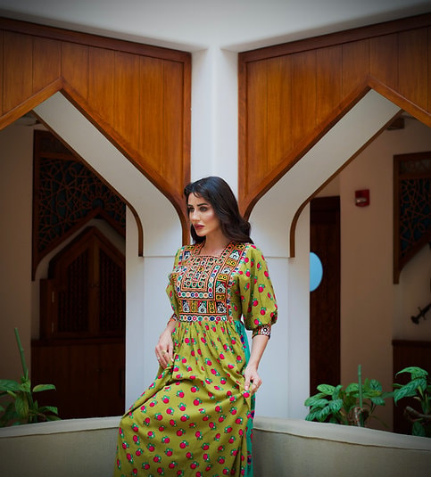 Vintage Embroidery Gulaisaib Fabric Olive Dress 2