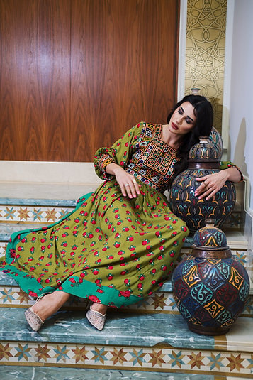 Vintage Embroidery Gulaisaib Fabric Olive Dress 4