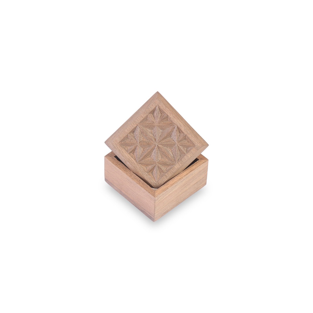 Mini Walnut Ring Box | Square Nuristani Jewel Box 3