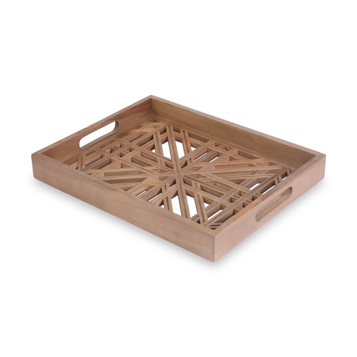 Walnut Carved Tray | Rectangle Cut Design Tray 1