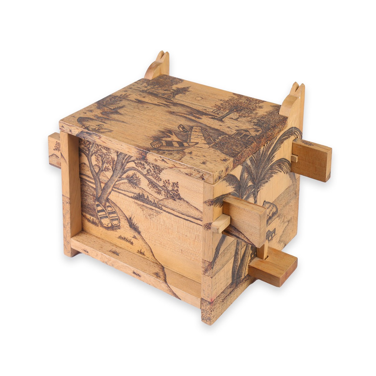 Mini Archa Wood Box | Antique Jewel Box with Burnt Artwork 2