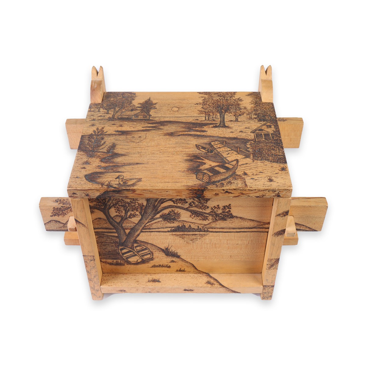 Mini Archa Wood Box | Antique Jewel Box with Burnt Artwork 3