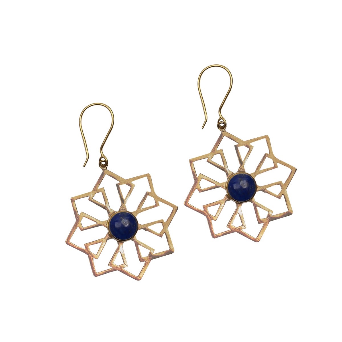 Lapis Stone Floral Jewelry Set | Bronze Pendant, Earrings 3