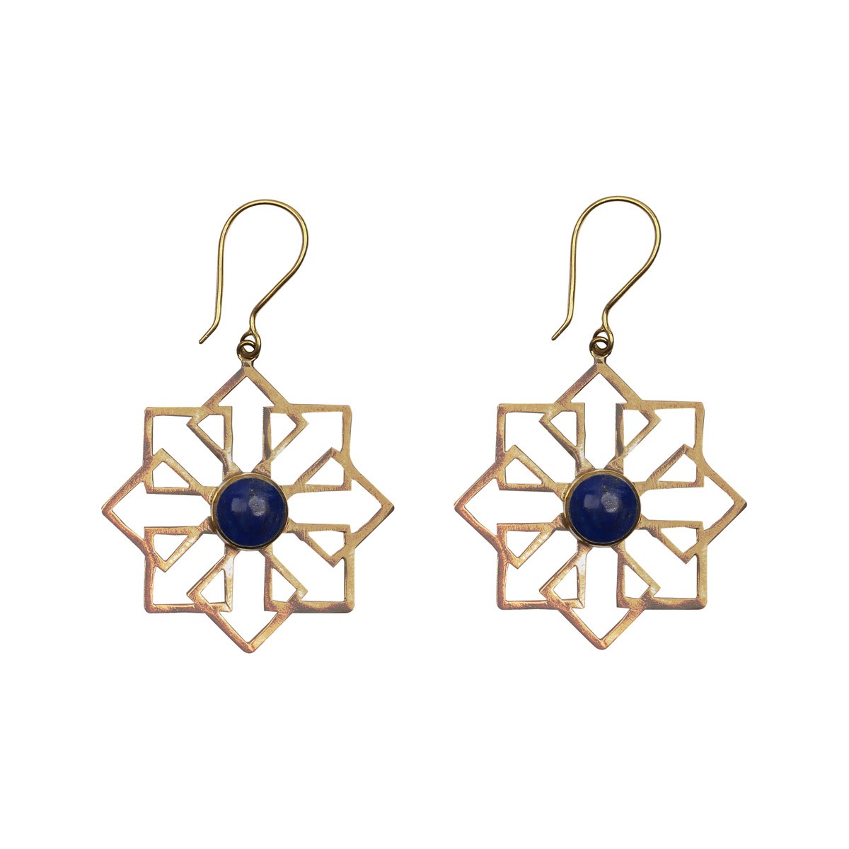 Floral Lapis Lazuli Earrings | Bronze Hook Earrings 1
