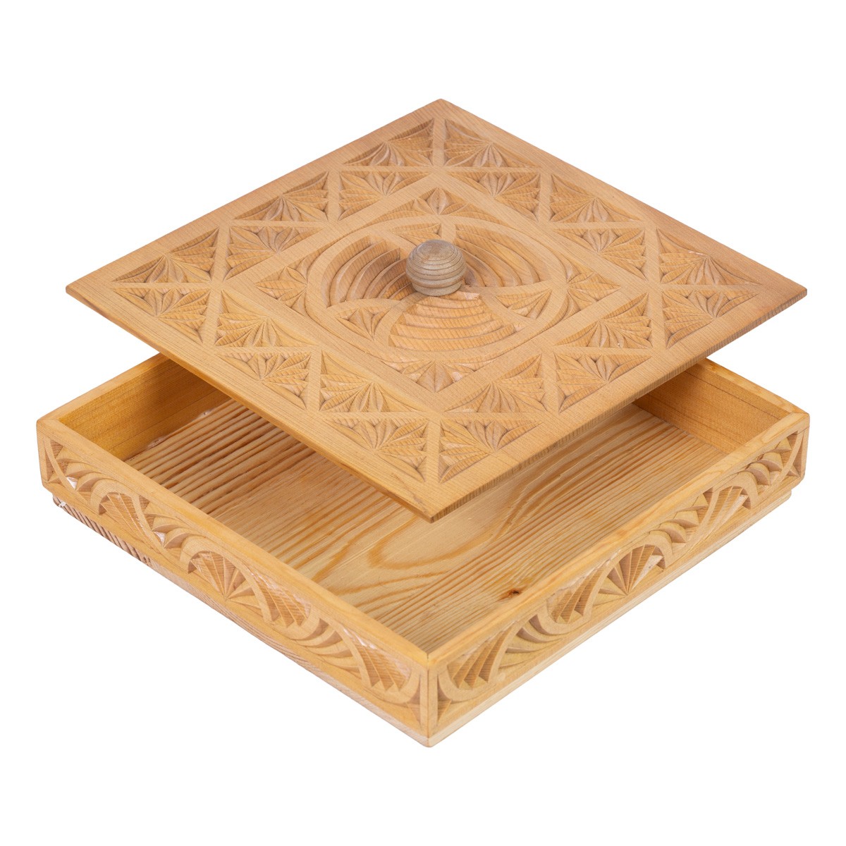 Archa Wood Candy Dish with Lid | Square Carved Candy Plate 3