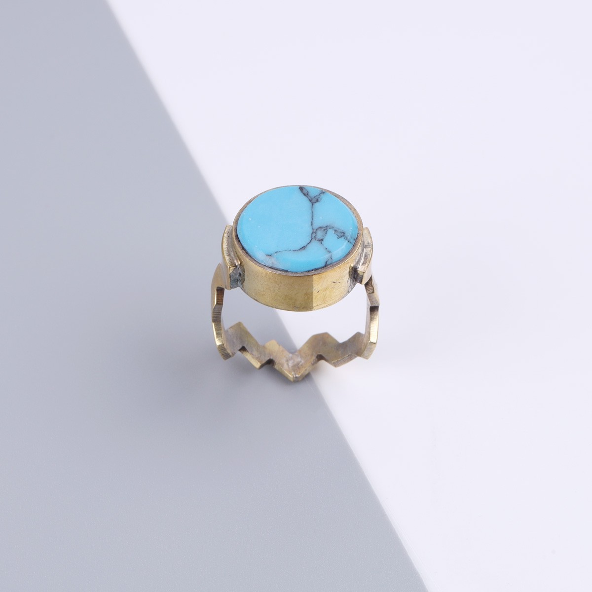 Turquoise Fancy Ring | Flat Round Ring 1