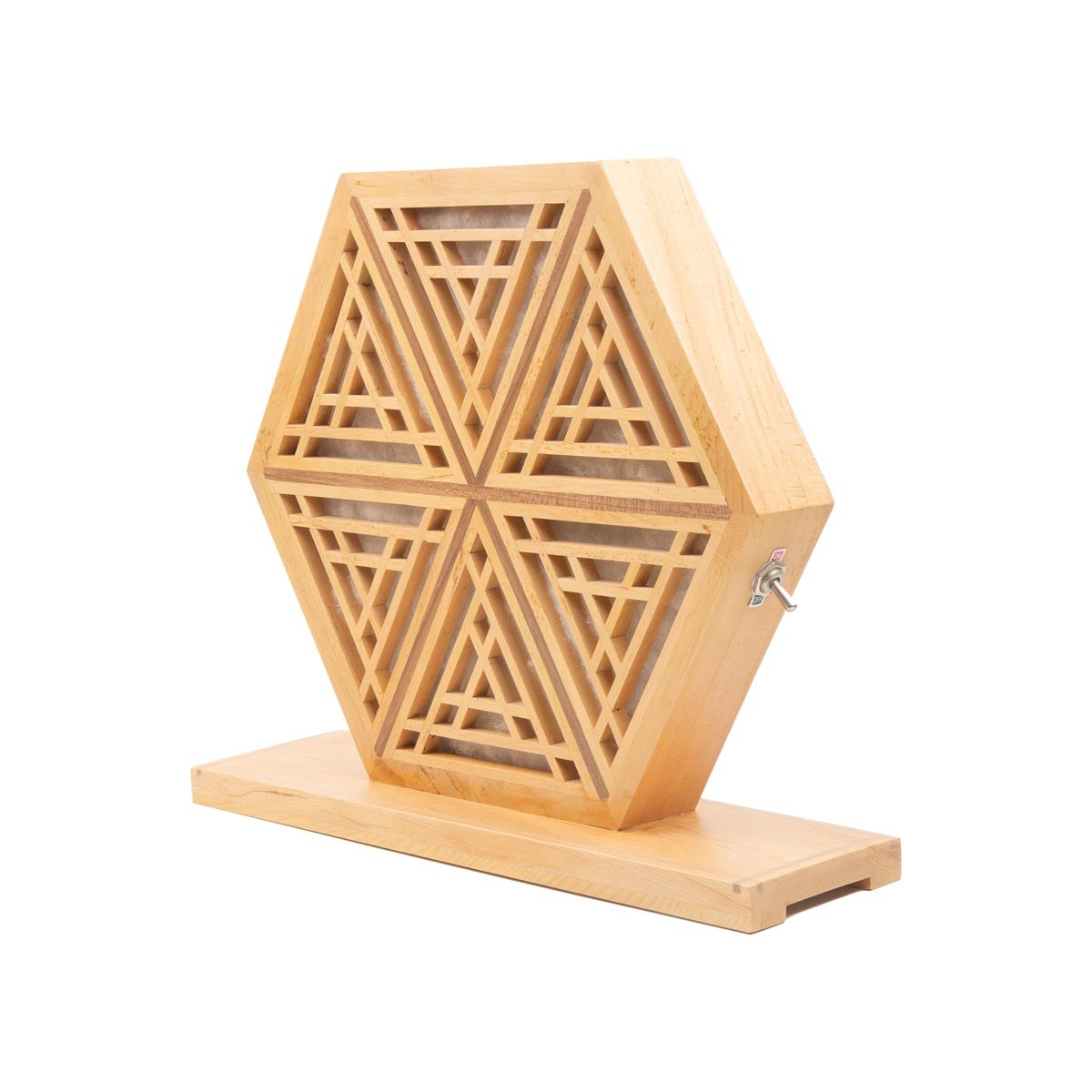 Archa Wood Handcrafted Lamp Stand | Hexagonal Jali Panel Table Lamp 3