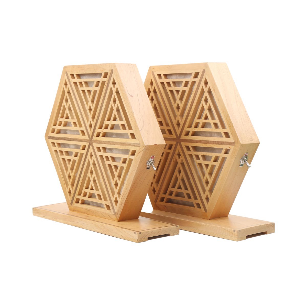 Archa Woodn Engraved Lamp Stand Set | Hexagonal Wooden Lamp Holder Set 2