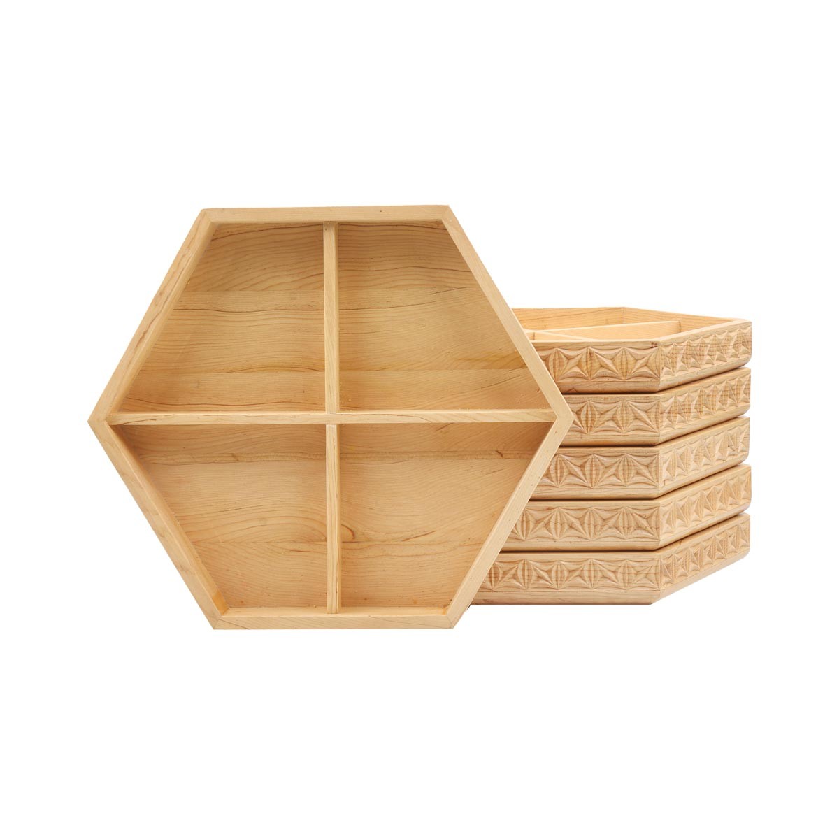 Archa Wood Dry Fruit Set | Hexagonal Candy Dish Set 1