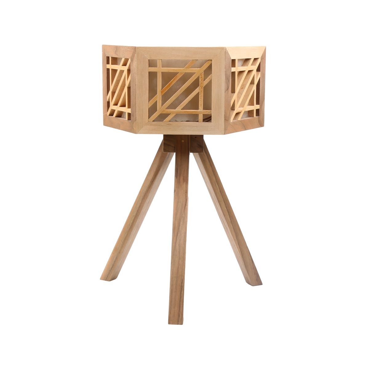 Archa Wood Jali Lamp with Stand | Hexagonal Wooden Lamp Stand 2