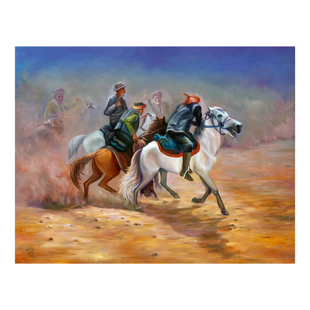 Horse Ridders Portrait Artwork | Buzkashi Game Painting 1
