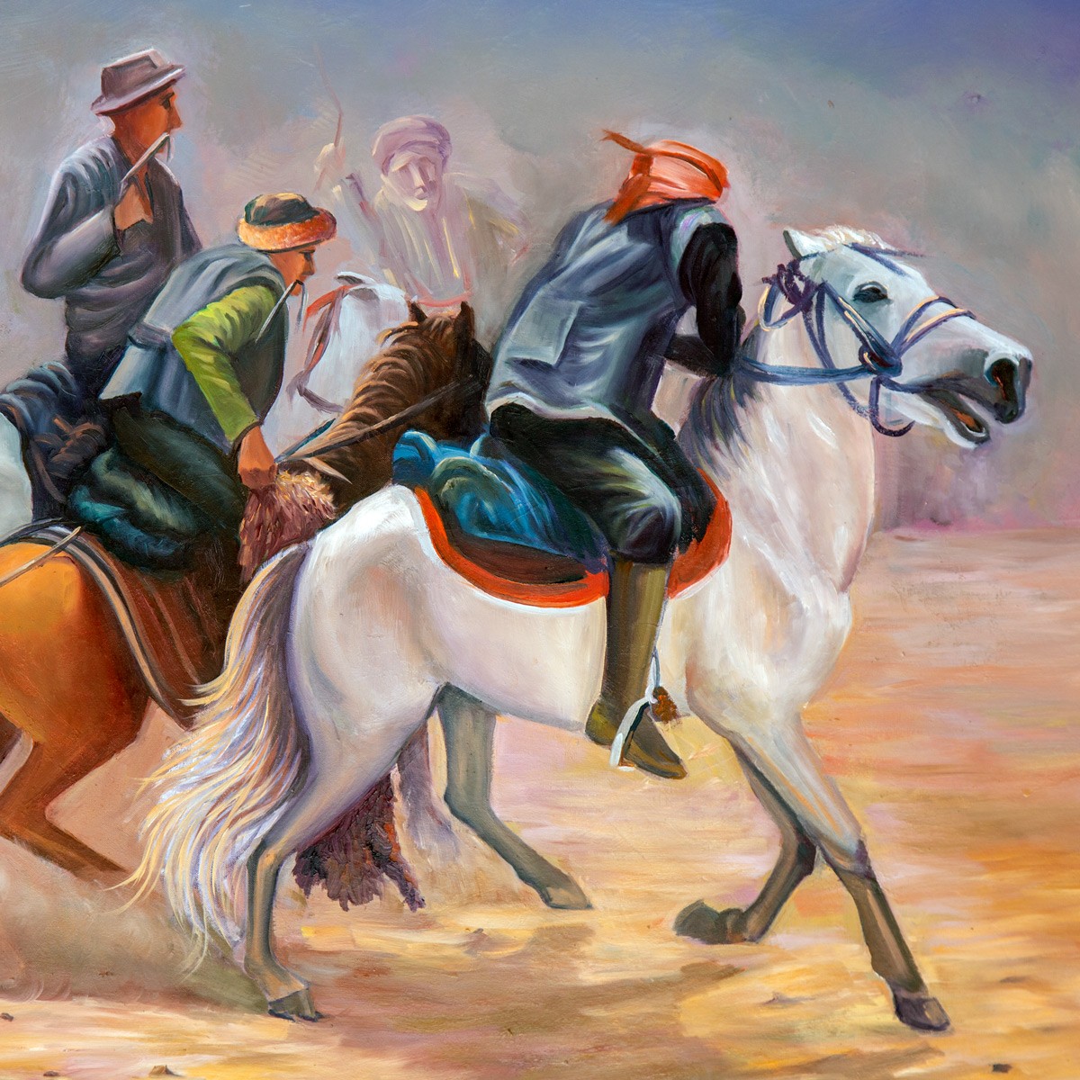 Horse Ridders Portrait Artwork | Buzkashi Game Painting 2