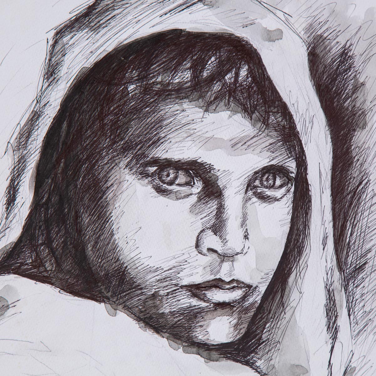 Black and White Girl Sketch |Water Color Artwork 2