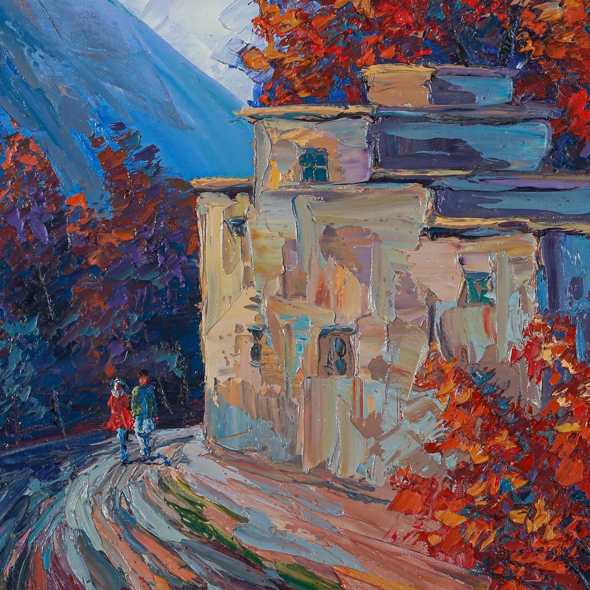 Autumn Village View Artwork | Rural Life Painting 2