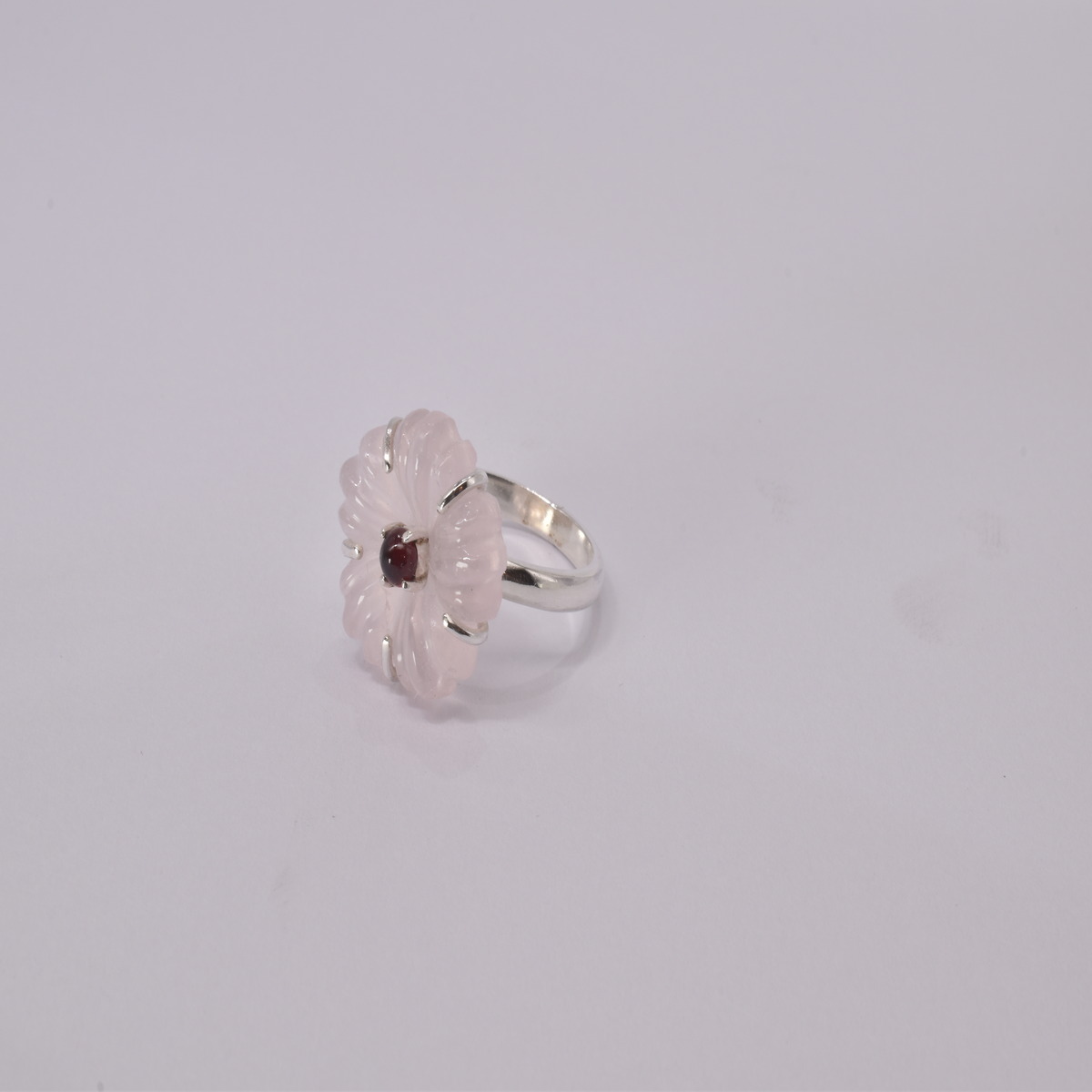 Pink Quartz Floral Design Ring | Silver Handmade Vintage Ring 1