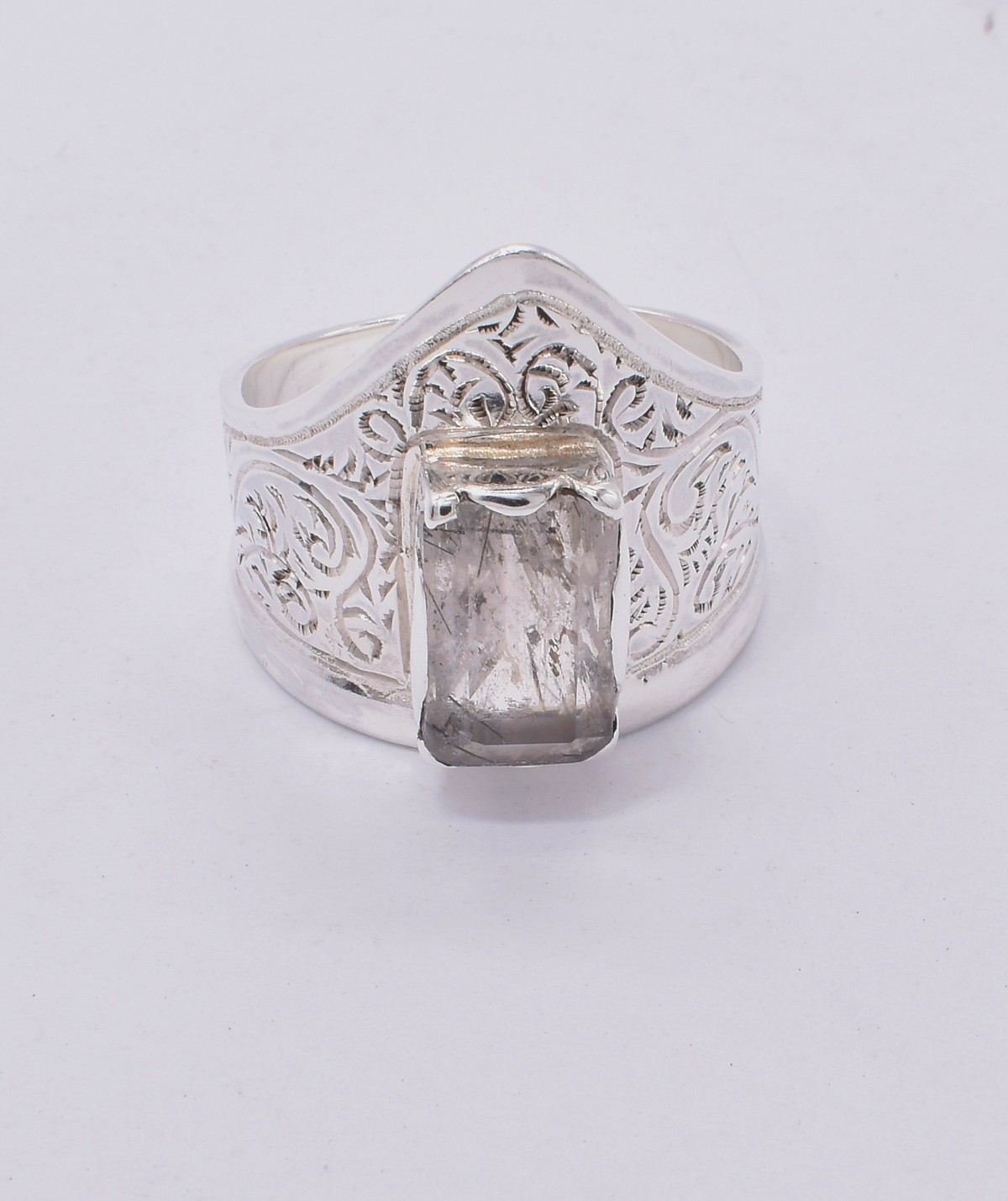 Hairy Quartz Royal Ring | Silver Crown Design Ring  1
