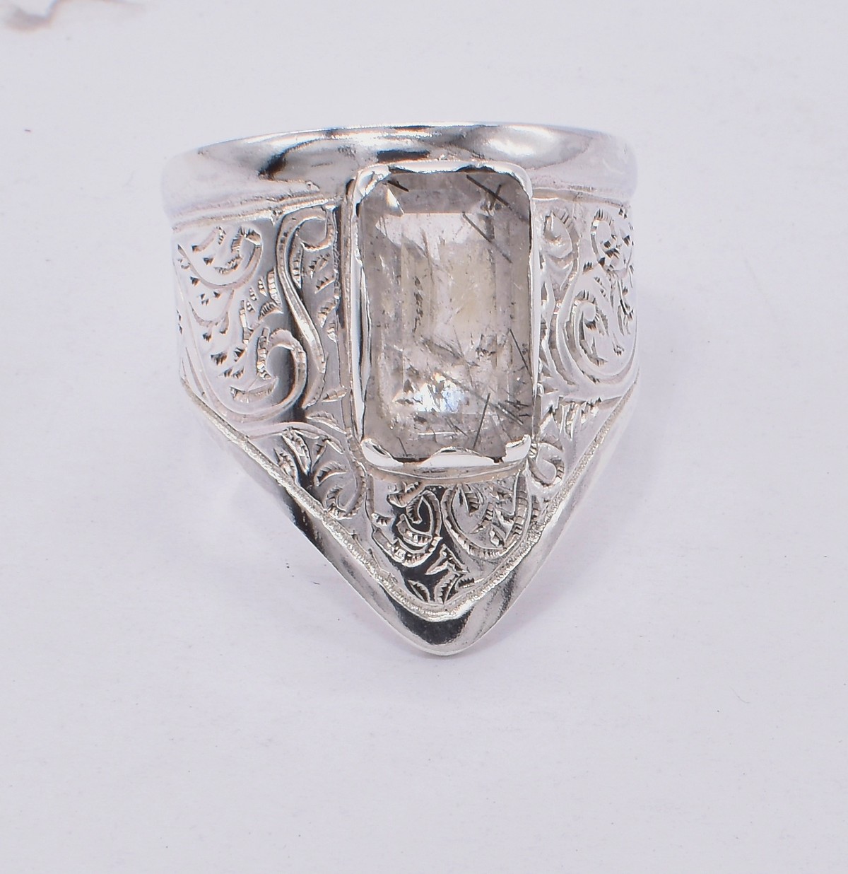 Hairy Quartz Royal Ring | Silver Crown Design Ring  2