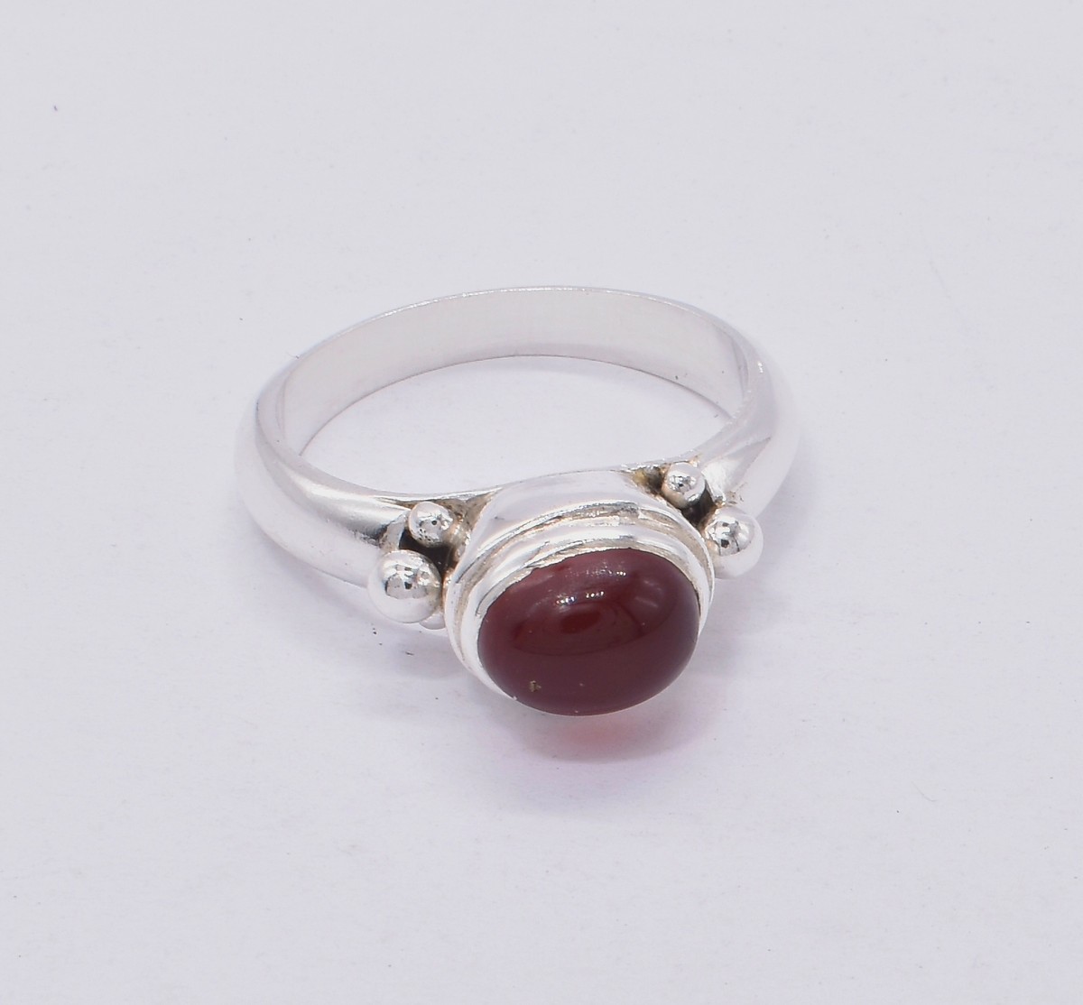 Maroon Agate Solitaire Ring | Silver Oval Men's Ring 1