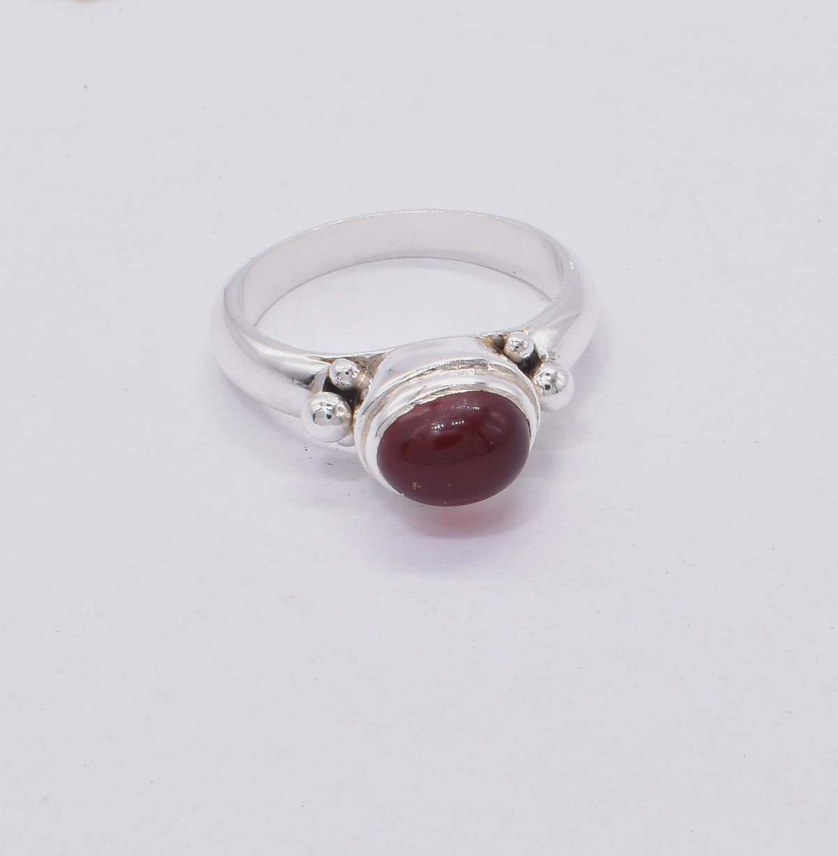 Maroon Agate Solitaire Ring | Silver Oval Men's Ring 2