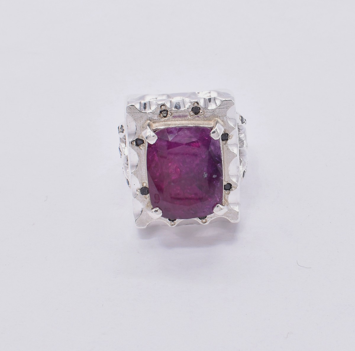 Jagdelac Ruby Stone Silver Ring | Handmade Emerald Style Ring 1