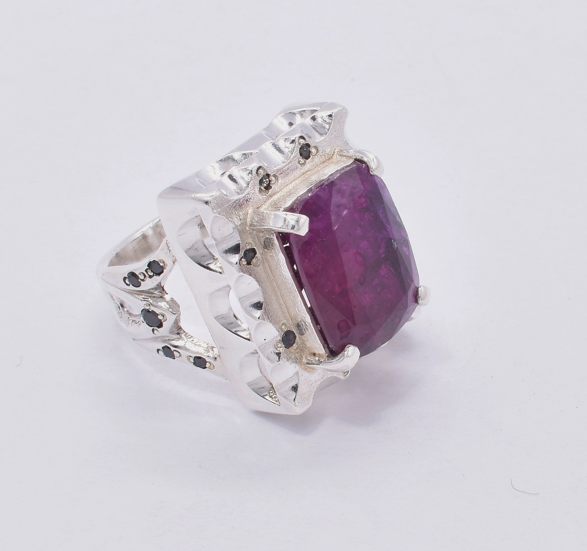 Jagdelac Ruby Stone Silver Ring | Handmade Emerald Style Ring 2
