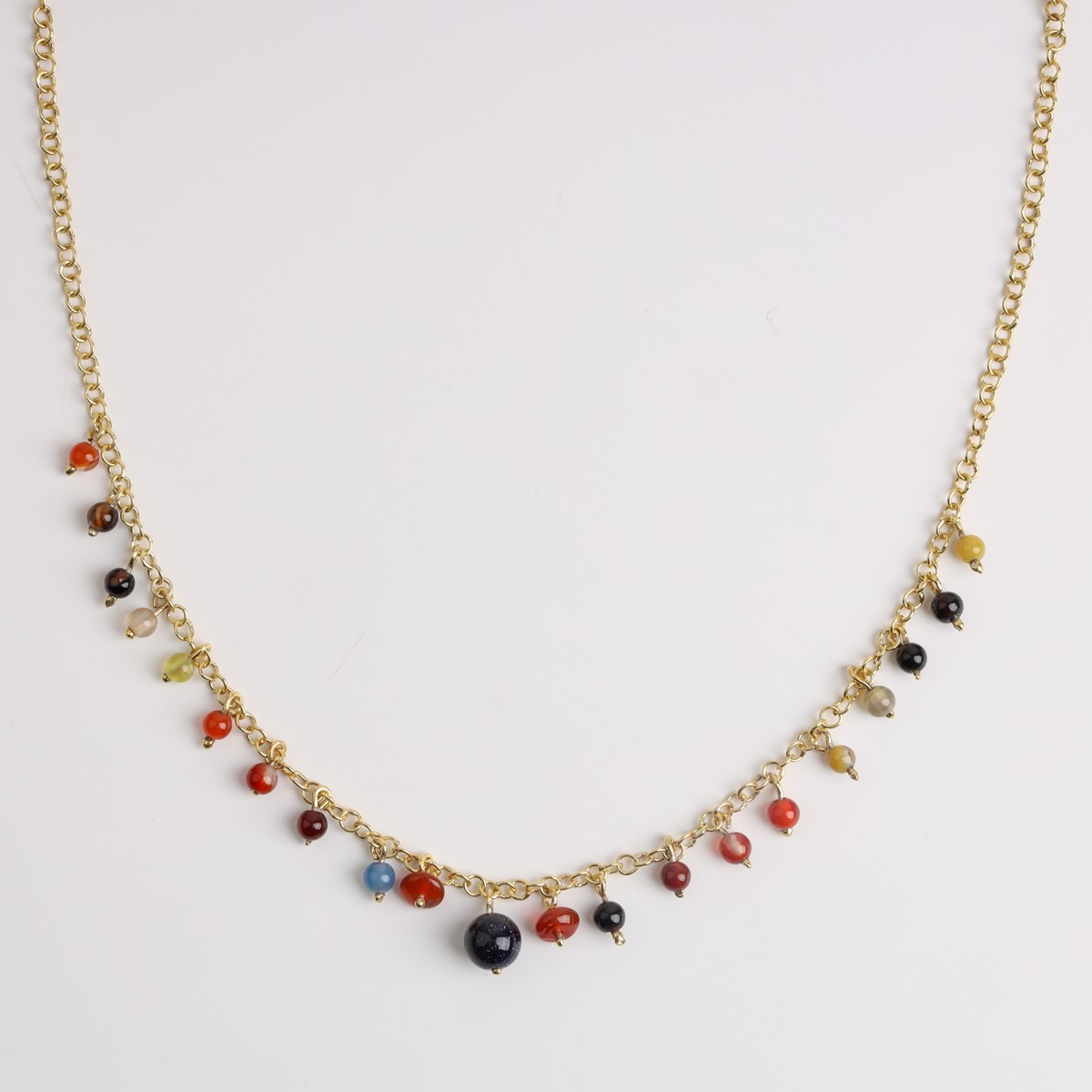 Gold-Plated Silver Necklace with Natural Agate and Tiger Eye Stones 2