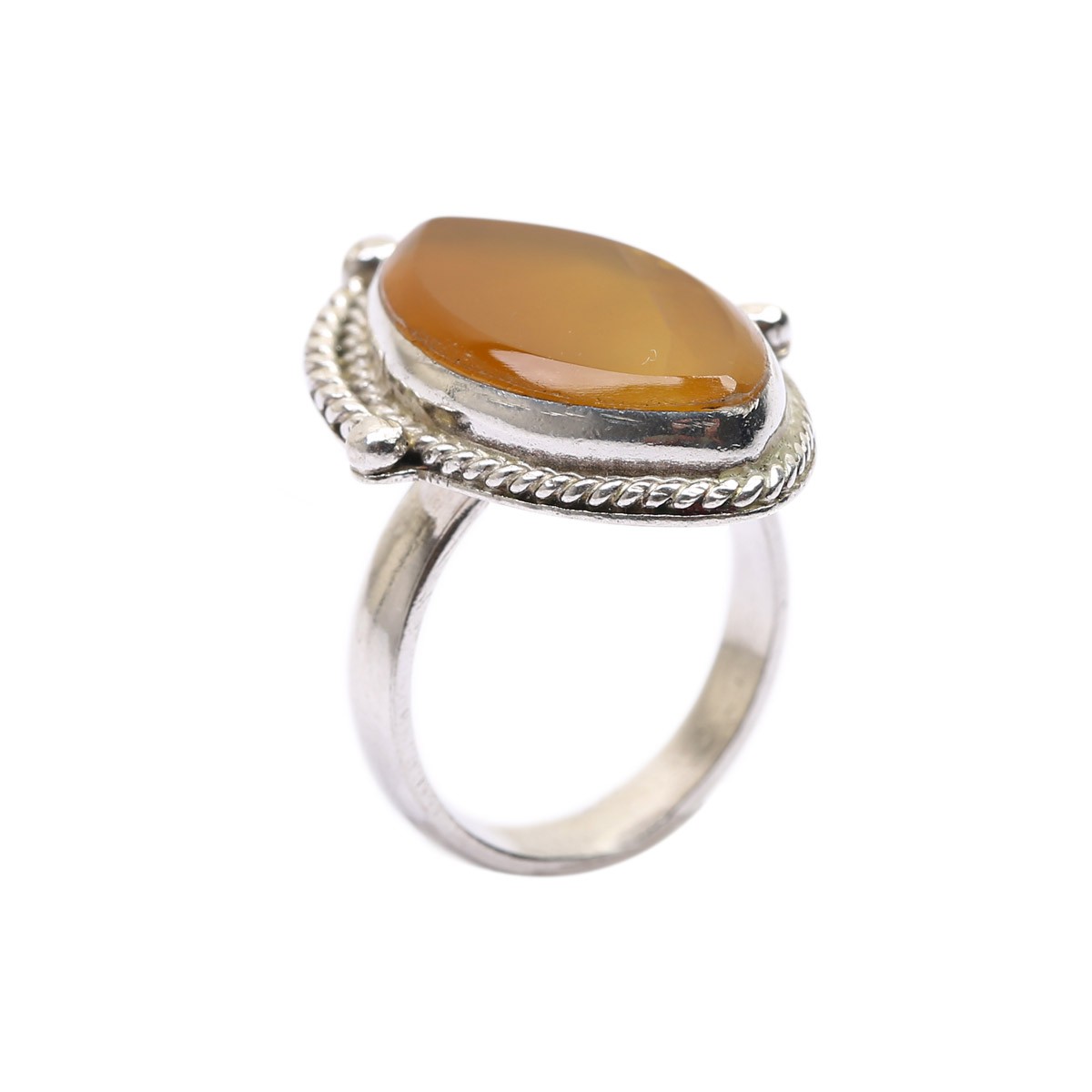 Yellow Agate (Aqeeq) Ring | Marquise Silver Ring 1