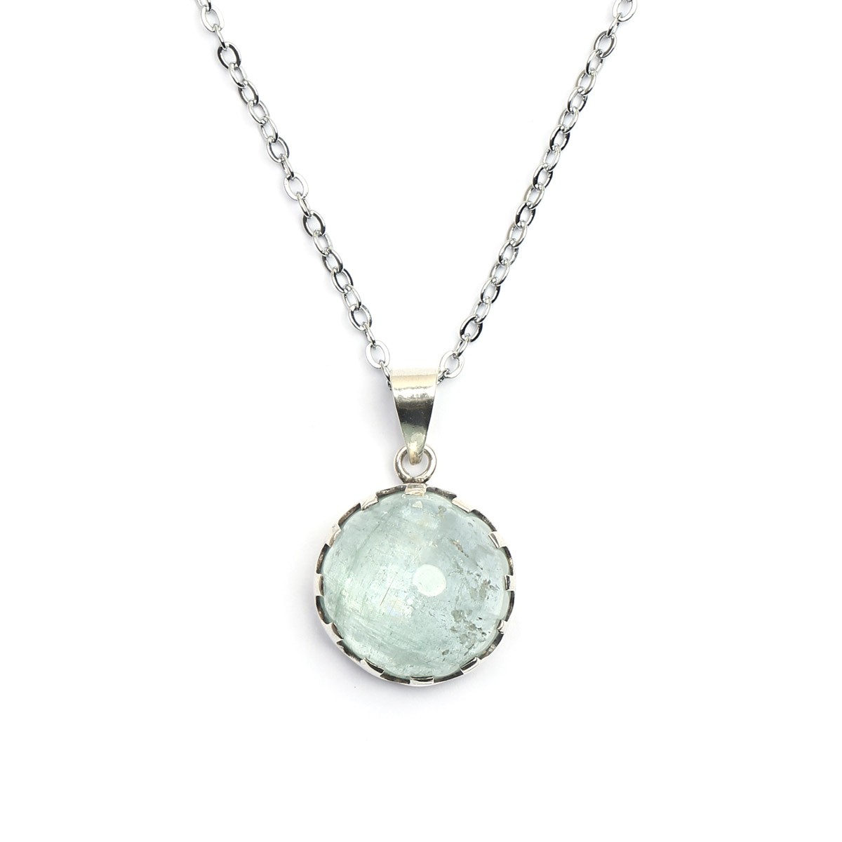 Aquamarine Silver Pendant | Round Drop Chain Locket 2