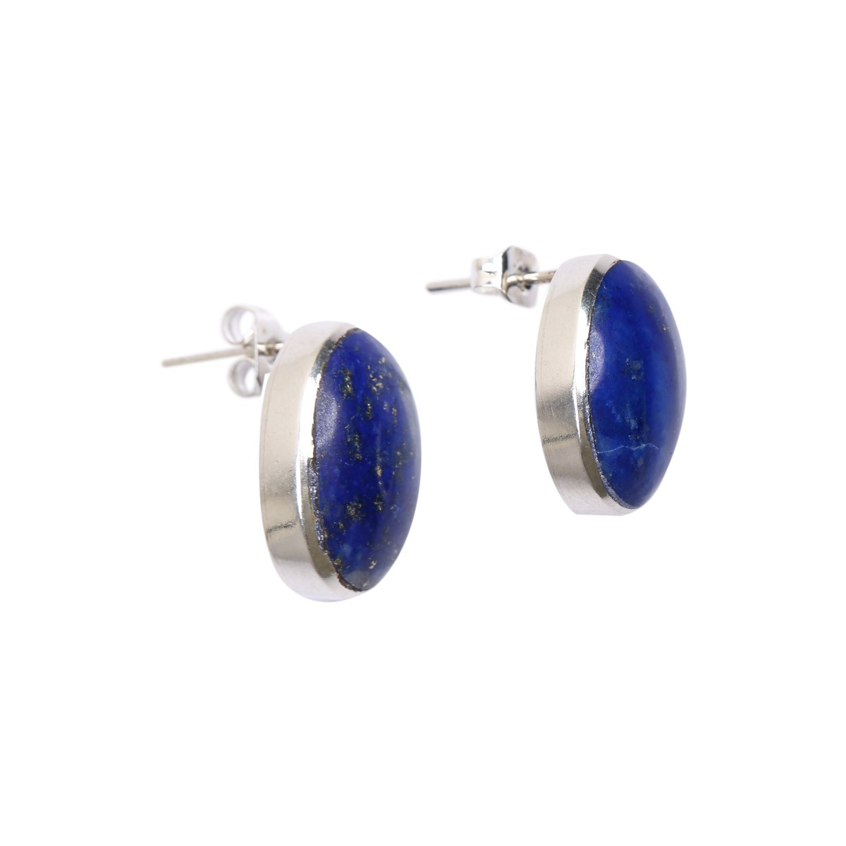 Blue Lapis Stud Earrings | Silver Round Studs 1